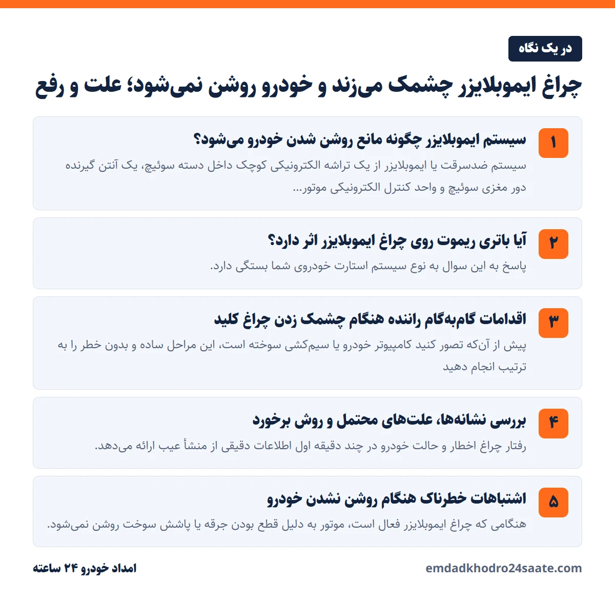 چراغ ایموبلایزر چشمک می‌زند و خودرو روشن نمی‌شود؛ علت و رفع در یک نگاه